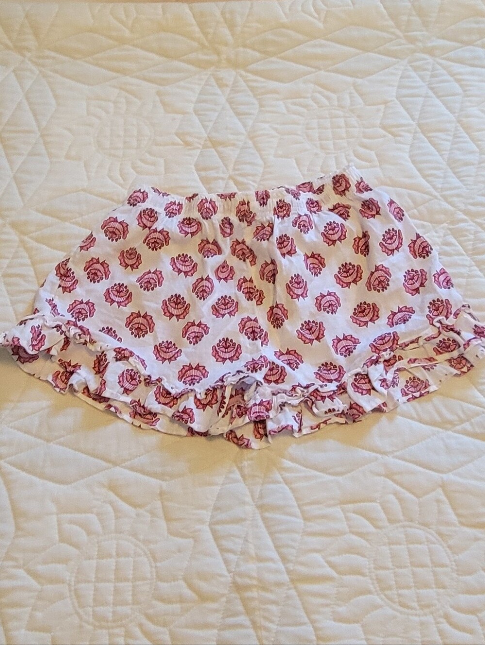 Rachel Zoe White Shorts with Pink Rose Print